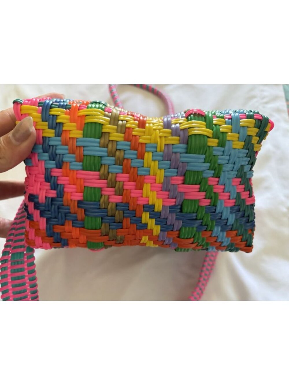 Multicolor Woven Tote Bag - Vibrant Pink Accent (MISSING STRAP) - Picture 7 of 13